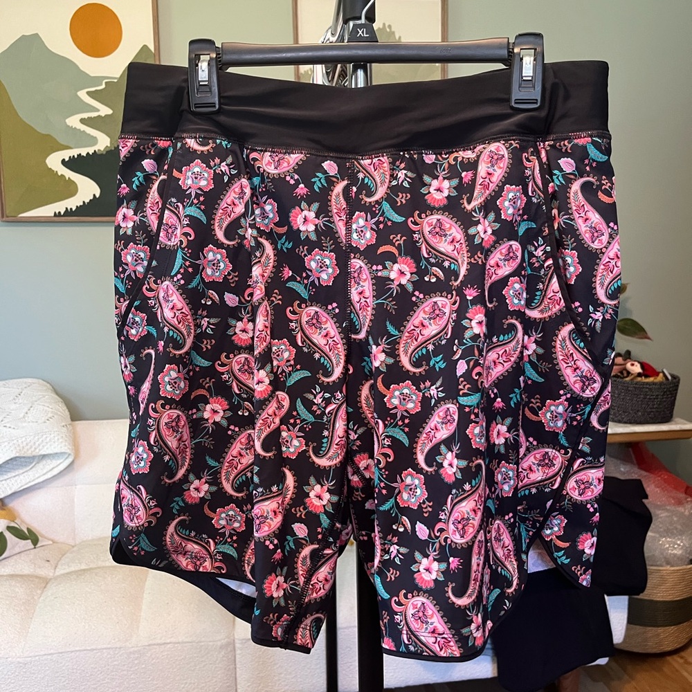 Lands' End Black swim shorts with Pink Paisley Floral Print